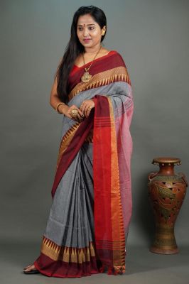 Gray Pure Handloom Cotton Saree From Bengal