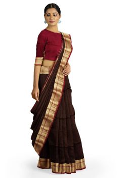 Brown Maheshwari Handlooms Traditional Design Zari Border Saree