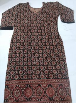 Dark Brown Pure Handloom Cotton Ajrakh kurti From Bengal