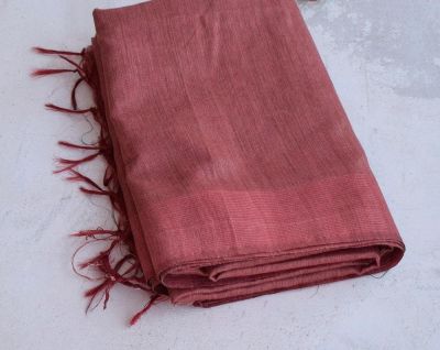 Rose Pink Pure Handloom Baswada Silk Saree From Bihar