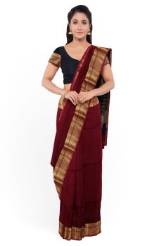 Marron & Black Maheshwari Handlooms Traditional Design Zari Border Saree