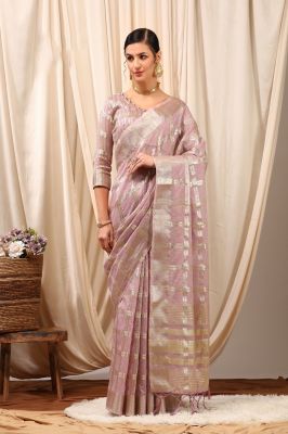 Rose Gold Pure Handloom Silk Cotton Saree From Gujarat