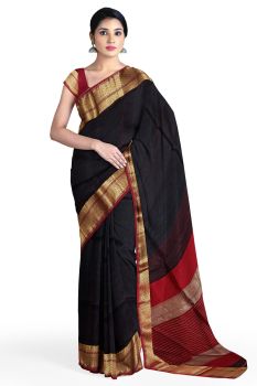 Black Maheshwari Handlooms Traditional Design Zari Border Saree