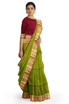 Light Green Maheshwari Handlooms Traditional Design Zari Border Saree