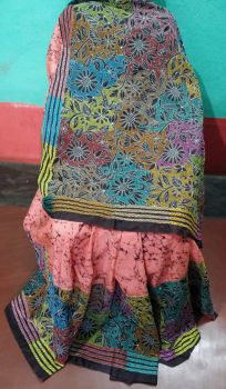 Multi kantha Art Silk Flower Design Saree From Bengal