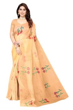 Organza Hand Painted Floral Pattern Saree