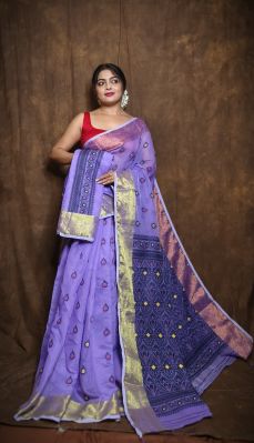 Lavender Pure Handloom Dhakai Jamdani Saree From Bengal