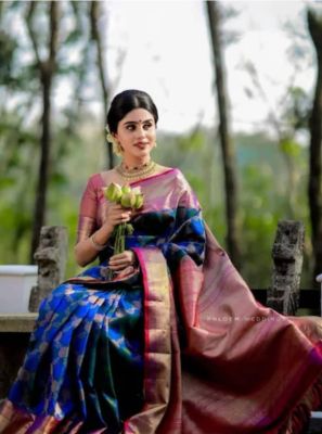 Midnight Blue Pure Handloom Silk Saree From Banaras