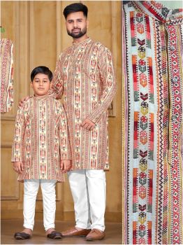 Combo pack child and adult Pure Banglori Silk Crochet Work and Print kurta