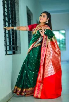 Green Pure Handloom Silk Saree From Banaras