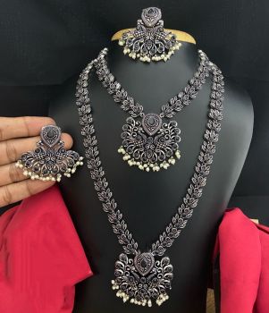 Black Long Pendent German Silver Oxidised Jewellery