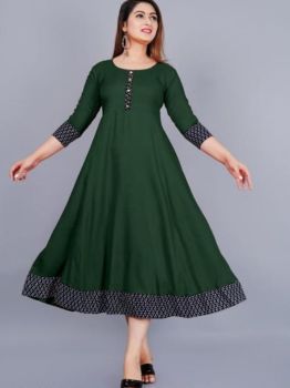 Dark Green Cotton Anarkali Kurti From Bengal