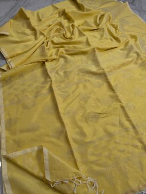 Golden Pure Handloom Silk Cotton Saree From Bengal