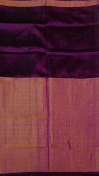 Dark Purple Uppada Tissue Silk Saree With Orangish Golden Border