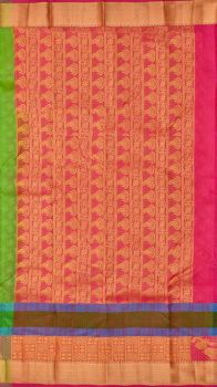 Kanchipuram Saree withPink Border buttawith Self Embossed DesignZari rich pallu