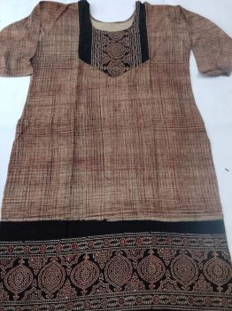 Gray Pure Handloom Cotton Ajrakh kurti From Bengal
