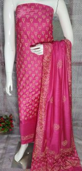 Pink Katan Slub Block Print Suit Dress Material