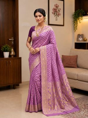 Lavender Pure Handloom Dhakai Jamdani Saree From Bengal