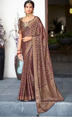 Chocolate Brown Pure Handloom Silk Saree From Banaras