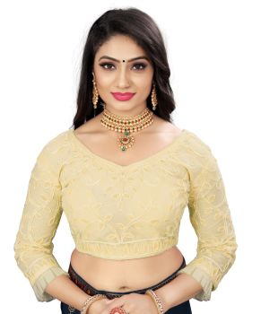 Beige Nylon Net With Cording Embroidery Blouse