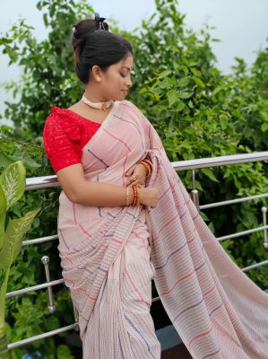 Off White Pure Handloom Kantha Stitch Cotton Saree From Bengal