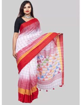 White Pure Cotton Plain Handloom Saree