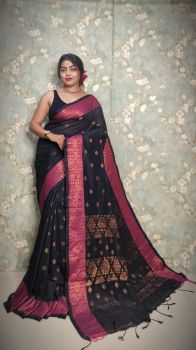 Black Pure Handloom Banarasi Cotton Saree From Bengal