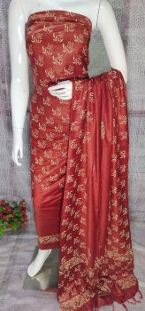 Brick Red Katan Slub Block Print Suit Dress Material