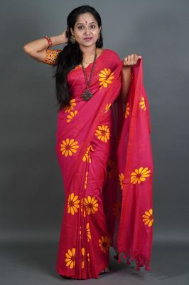 Red Pure Handloom Cotton Saree From Bengal