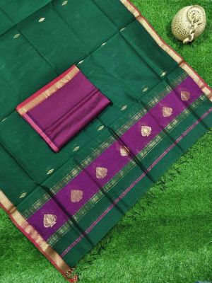 Teal Pure Handloom Maheshwari Silk Cotton Saree From Bengal