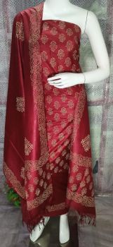 Old Brick Katan Slub Block Print Suit Dress Material
