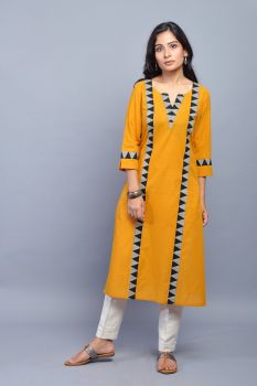 Yellow Straight Cotton Kurta