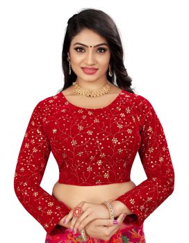 Red Velvet 9000 Embroidery Work With Sequence Blouse