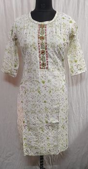 White Green Pure Handloom Cotton Kurti From Bengal
