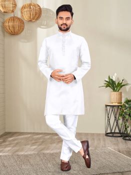 Men White Plain Traditional Kurta