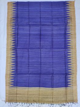 Blue & Off white Temple border Tussar ghicha silk dupatta