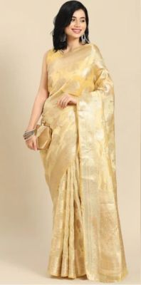 Peach Pure Handloom Silk Saree From Banaras