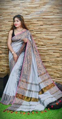 White Pure Handloom Dhakai Jamdani Saree from Bengal