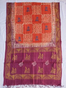Red ,  Gold & Maroon cotton silk dupatta