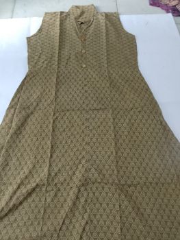Brownish Grey Pure Handloom Cotton Bagru Frock From Bengal