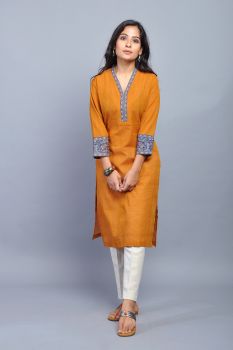 Orange Hand Painted Cotton Kurta