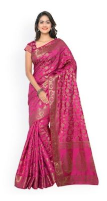 Dark Pink Pure Handloom Silk Saree From Banaras