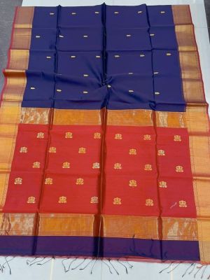 Midnight Blue Pure Handloom Maheshwari Silk Saree From Bengal