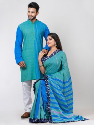 Sea Blue Pure Handloom Couple Set From Bengal