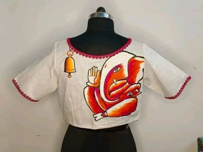 White Pure Handloom Cotton Readymade Blouse From Bengal