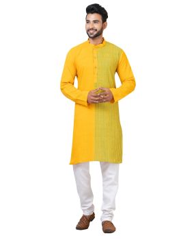 Yellow Pure Handloom Khadi Cotton Kurta From Bengal