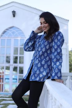 Navy Blue Hand Block Printed Cotton Jacket