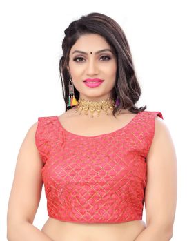 Pink Satin Fabric With Embroidery Work Blouse