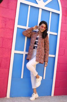 Red Hand Block Printed cotton Jacket