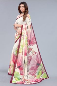 White Printed Georgette Saree